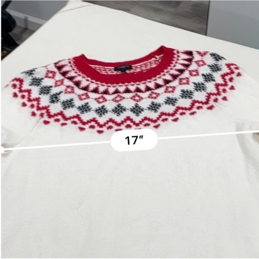Talbots Nordic Fair Isle White red Crewneck Sweater size small petite - Picture 7 of 8